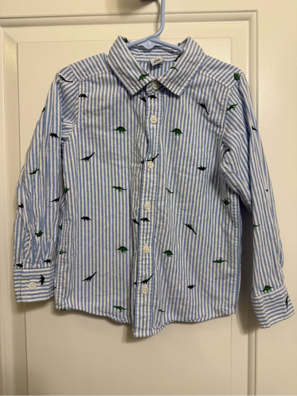 Old Navy Light Blue & White Striped Button-Down with Dinos